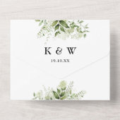 Groene Bloem QR Code Monogram Bruiloft All In One Uitnodiging (Achterkant)