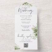 Groene Bloem QR Code Monogram Huwelijk All In One Uitnodiging (Binnen)