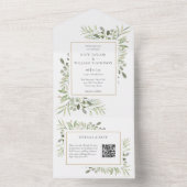 Groene Bloem QR Code Monogram Huwelijk All In One Uitnodiging (Binnen)