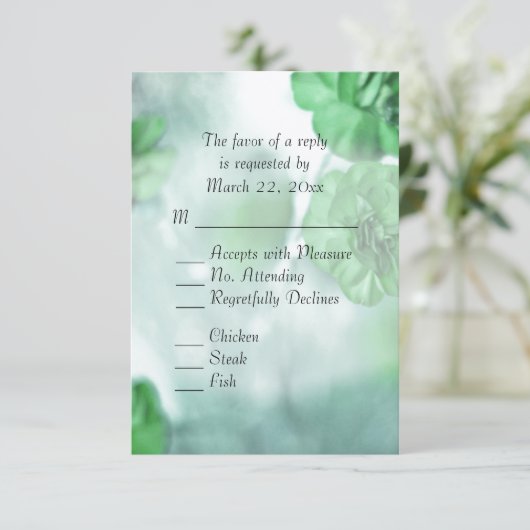 Groene bloem-RSVP met entree-opties RSVP Kaartje (Staand voorkant)