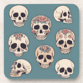 Groene bloem schedels geanimeerde kleurrijke Hallo Bier Onderzetter