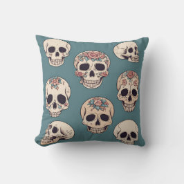 Groene bloem schedels geanimeerde kleurrijke Hallo Kussen