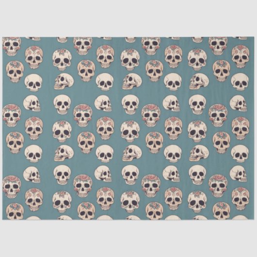 Groene bloem schedels geanimeerde kleurrijke Hallo Tissuepapier (Voorkant)