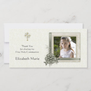 Groene bloem, Sierlijke lijst, Religieuze fotokaar Bedankkaart