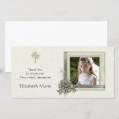 Groene bloem, Sierlijke lijst, Religieuze fotokaar Bedankkaart (Voorkant / Achterkant)