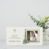 Groene bloem, Sierlijke lijst, Religieuze fotokaar Bedankkaart (Staand voorkant)