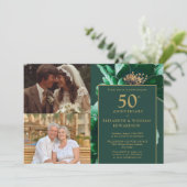 Groene bloem toen en nu 50e Jubileum 2 foto Kaart (Staand voorkant)