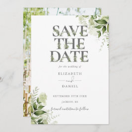 Groene Bloem Typografie Foto Bruiloft Save The Date