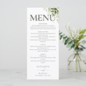 Groene Bloem Typografie Monogram Bruiloft Menu (Staand voorkant)