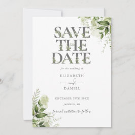 Groene Bloem Typografie QR Code Trouwkaart Save The Date