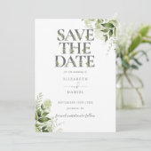 Groene Bloem Typografie QR Code Trouwkaart Save The Date (Staand voorkant)