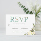Groene Bloem Typografie Trouw RSVP Kaart (Staand voorkant)