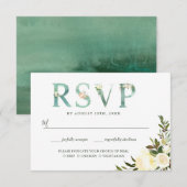 Groene Bloem Typografie Trouw RSVP Kaart (Voorkant / Achterkant)