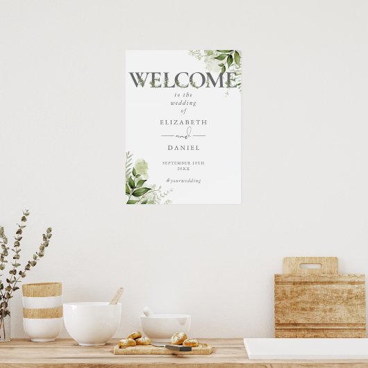 Groene Bloem Typografie Trouw Welkom Bord Poster (Keuken)