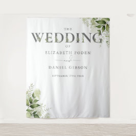 Groene Bloem Typografie Trouwfoto Achtergrond Wandkleed