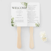 Groene Bloem Typografie Trouwprogramma Handwaaier (Voorkant en achterkant)