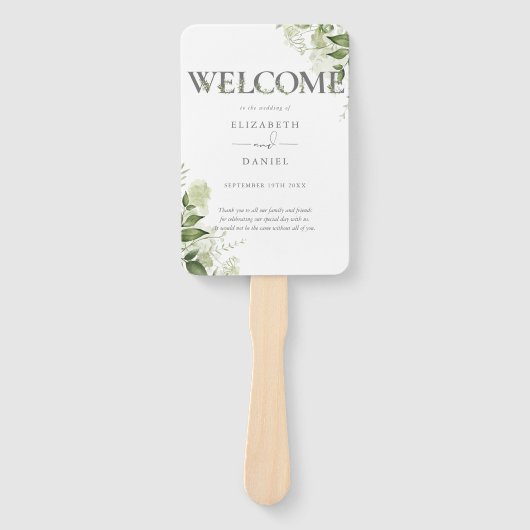 Groene Bloem Typografie Trouwprogramma Handwaaier (Voorkant)