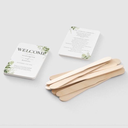 Groene Bloem Typografie Trouwprogramma Handwaaier (Niet-gemonteerd)