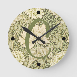 Groene bloem William Morris ontwerp monogram Ronde Klok