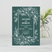 Groene Bloem Wit Elegante Huwelijk Kaart (Staand voorkant)