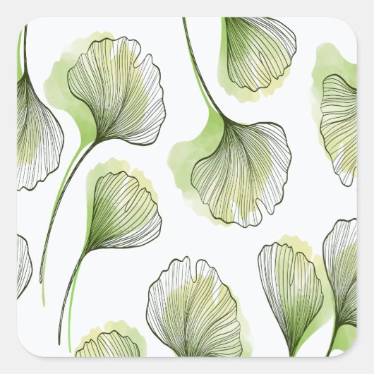 Groene bloembladen vierkante sticker (Voorkant)