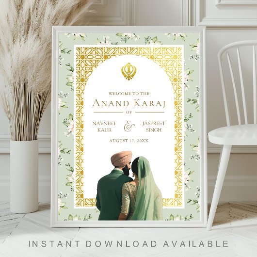 Groene Bloemen Anand Karaj Sikh Bruiloft Welkomstb Poster
