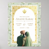 Groene Bloemen Anand Karaj Sikh Bruiloft Welkomstb Poster (Voorkant)