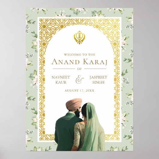 Groene Bloemen Anand Karaj Sikh Bruiloft Welkomstb Poster (Voorkant)