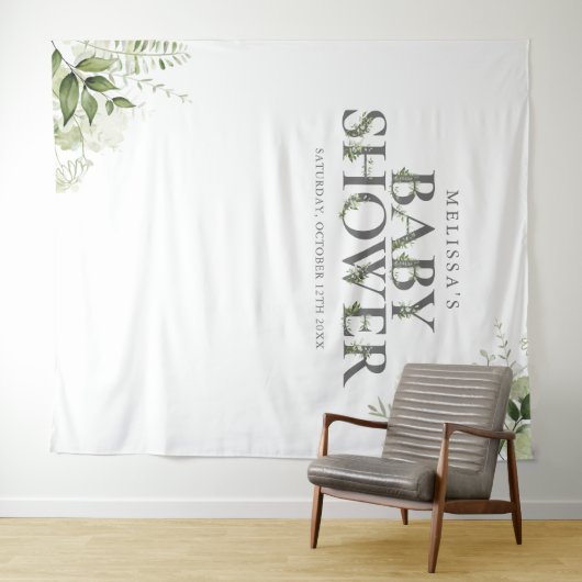 Groene Bloemen Baby Shower Foto Achtergrond Wandkleed (In Situ (horizontaal))