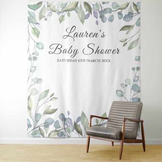 Groene bloemen Baby Shower Photo Booth Achtergrond Wandkleed (In situ)