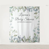 Groene bloemen Baby Shower Photo Booth Achtergrond Wandkleed (Voorkant)