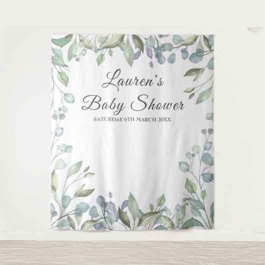 Groene bloemen Baby Shower Photo Booth Achtergrond Wandkleed (Voorkant)