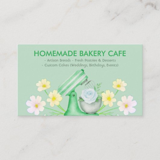 Groene Bloemen Bakkerij Pastry Chef Baking Utensil Visitekaartje (Voorkant)