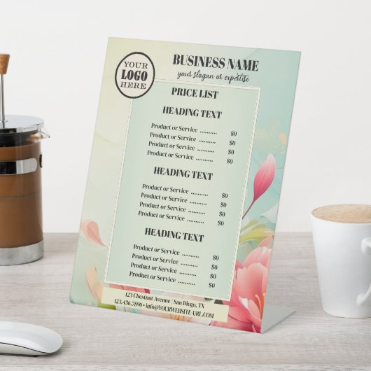 Groene Bloemen Beauty Business Logo prijslijst Reclamebord Met Voetstuk (Insitu)