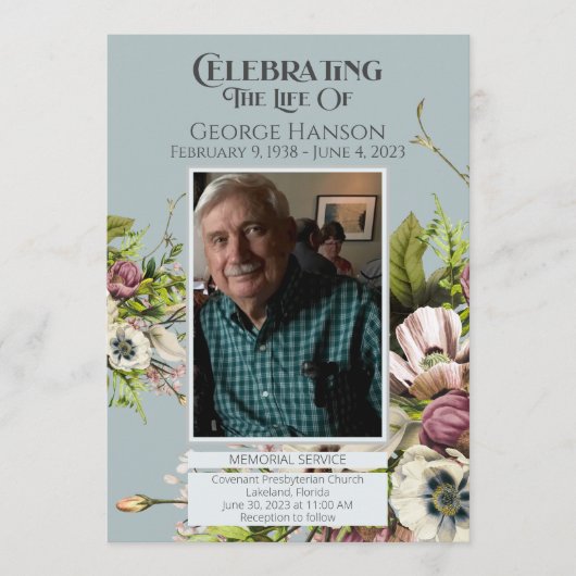 Groene Bloemen begrafenis Memorial Aankondiging (Voorkant)