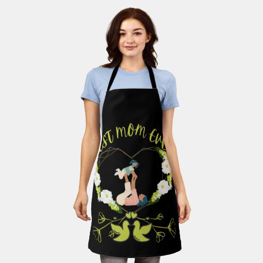 Groene Bloemen Beste Mam Ooit Moeder En Dochter Schort (Gedragen)
