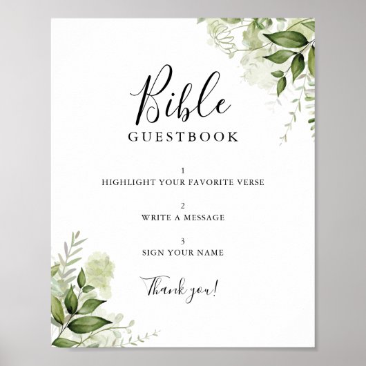 Groene Bloemen Bijbel Gastboek Bord Poster (Voorkant)