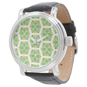 Groene Bloemen, Bloempatroon, Bloemmotief Horloge