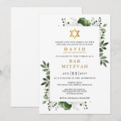 Groene Bloemen Botanische Bar Mitzvah Bat Mitzvah Kaart (Voorkant / Achterkant)
