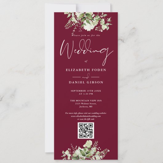 Groene Bloemen Bruidsjurk QR Code Huwelijk Kaart (Voorkant)