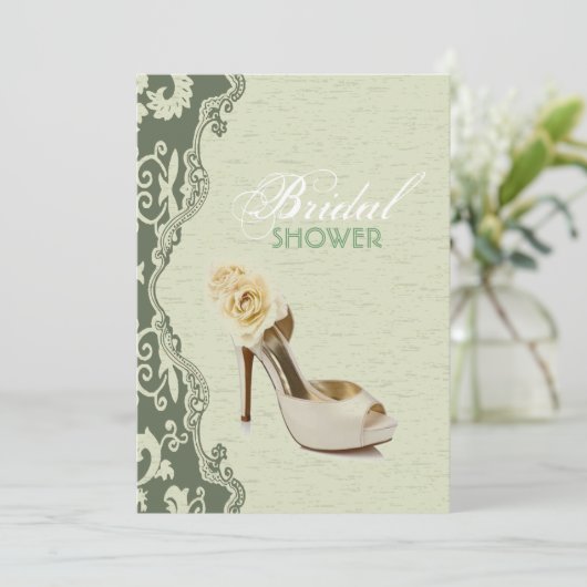 Groene Bloemen bruidsschoenen Bruids Douche Uitnod Kaart (Staand voorkant)