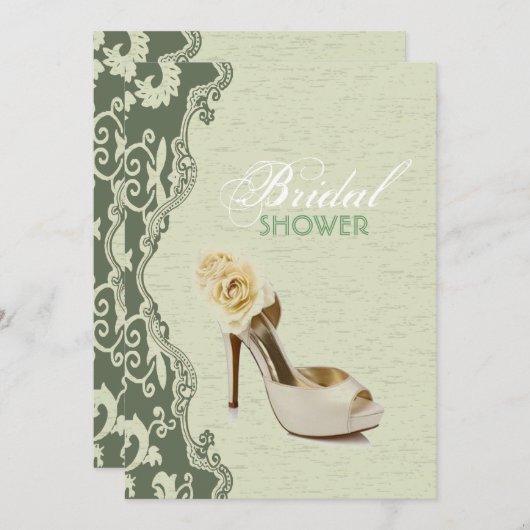 Groene Bloemen bruidsschoenen Bruids Douche Uitnod Kaart (Voorkant / Achterkant)