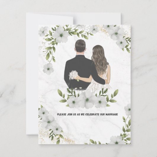 Groene bloemen Bruiloft uitnodiging (Achterkant)