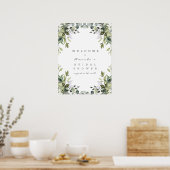 Groene Bloemen Bruiloft Welcome Bord Poster (Keuken)
