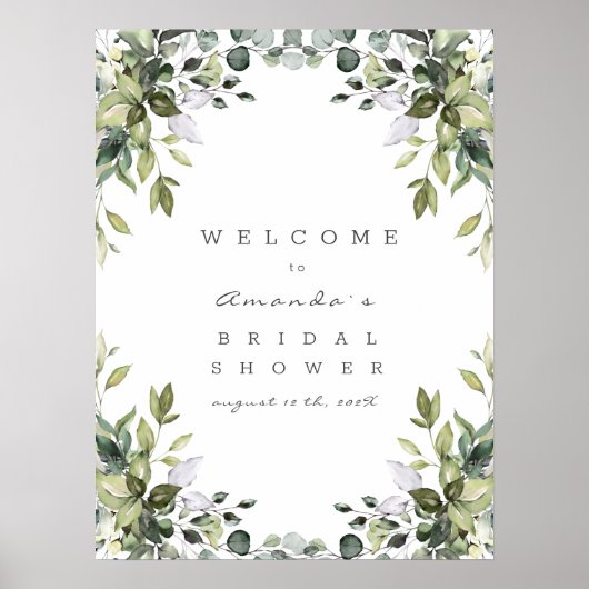 Groene Bloemen Bruiloft Welcome Bord Poster (Voorkant)