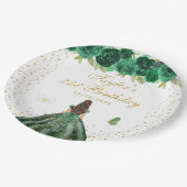 Groene Bloemen Brunette Haar Prinses Verjaardagsfe Papieren Bordje (Gekanteld)