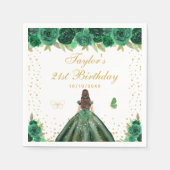 Groene Bloemen Brunette Haar Prinses Verjaardagsfe Servet (Voorkant)