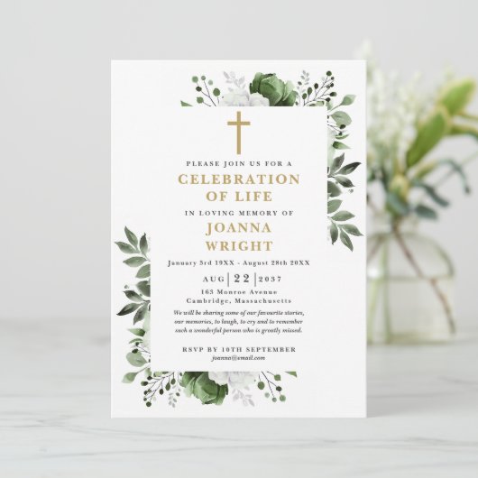 Groene Bloemen Christelijke Viering van het Leven Kaart (Staand voorkant)