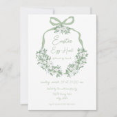 Groene Bloemen Crest Pasen Ei Hunt & Brunch Uitnod Kaart (Voorkant)
