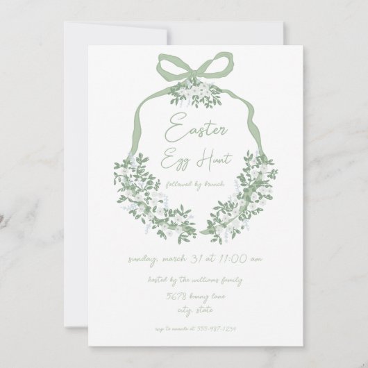 Groene Bloemen Crest Pasen Ei Hunt & Brunch Uitnod Kaart (Voorkant)